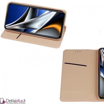 Telone atverčiamas dėklas - auksinės spalvos (telefonams Xiaomi Poco X4 Pro 5G)